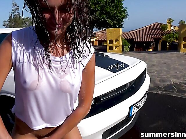 Nude car wash and POV blowjobs with hot euro babes