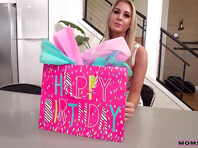 Birthday POV fun with pierced nipple blonde Jordan Maxx