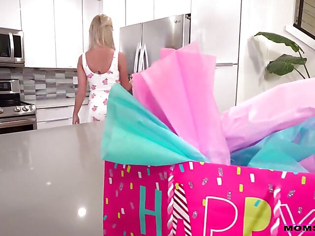 Birthday POV fun with pierced nipple blonde Jordan Maxx