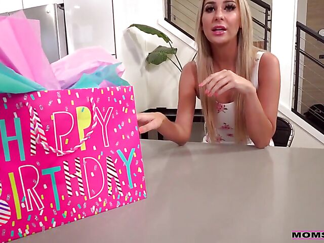 Birthday POV fun with pierced nipple blonde Jordan Maxx