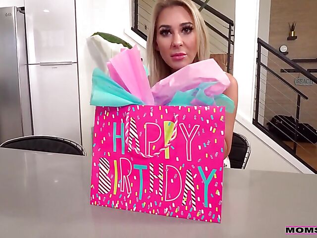 Birthday POV fun with pierced nipple blonde Jordan Maxx