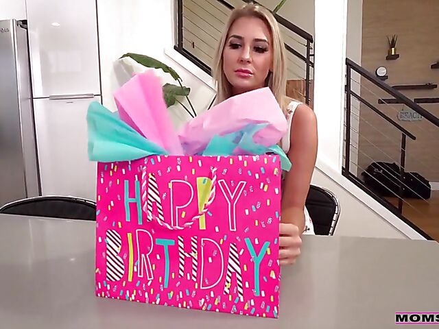 Birthday POV fun with pierced nipple blonde Jordan Maxx