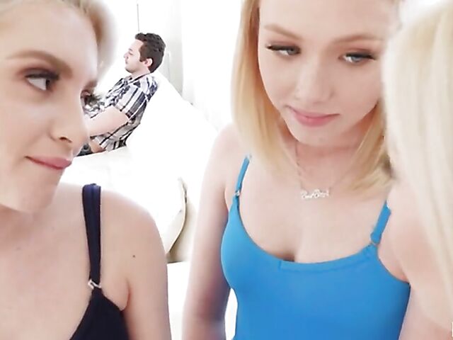 FFFM teen foursome with three flexible blondes Sia Lust, Dixie Lynn and Lola Fae