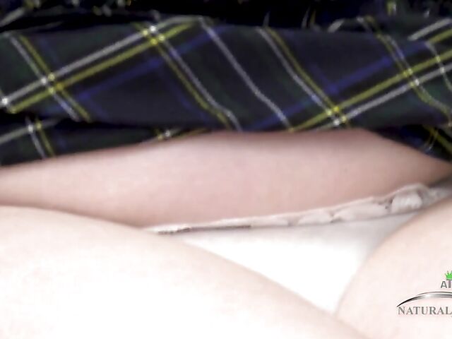 Chubby schoolgirl Cece Lachey plays with her big hairy pussy