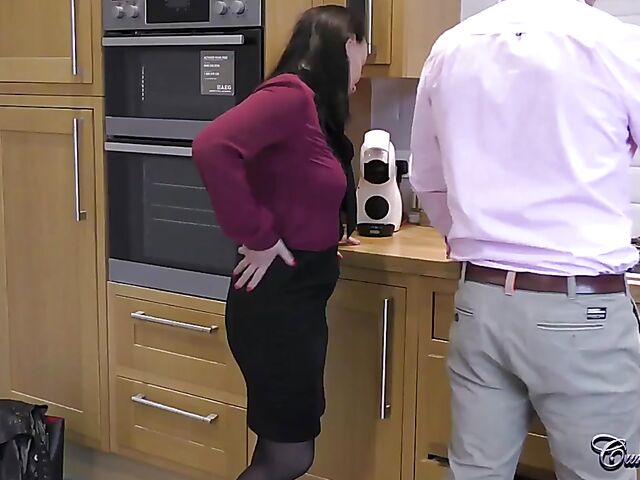 Eva May - British MILF blowjob facial in the middle of the kitchen
