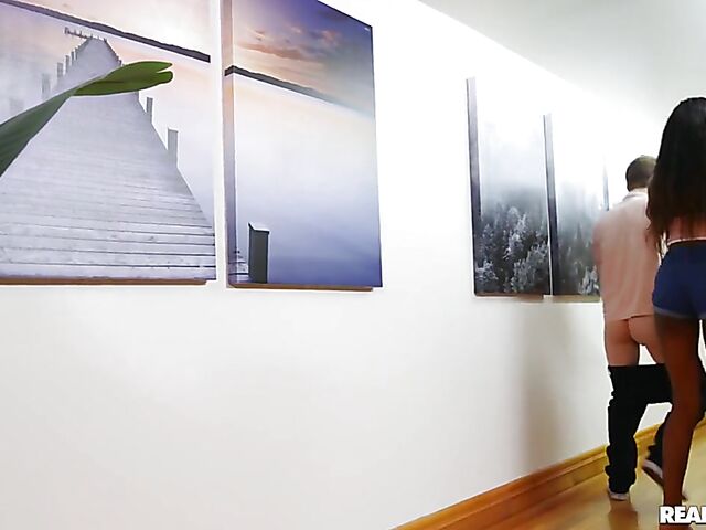 Amari Anne - Ebony girl white guy interracial quickie behind his gamer girlfriend's back