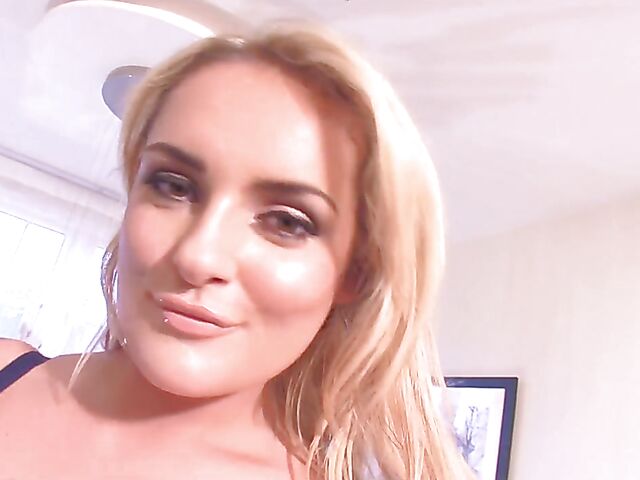 Huge tits blonde Katie Thornton takes off her bra