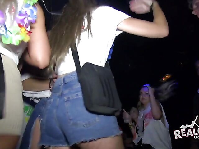 Wild party girls get naked in the crowd