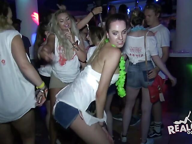 Wild party girls get naked in the crowd