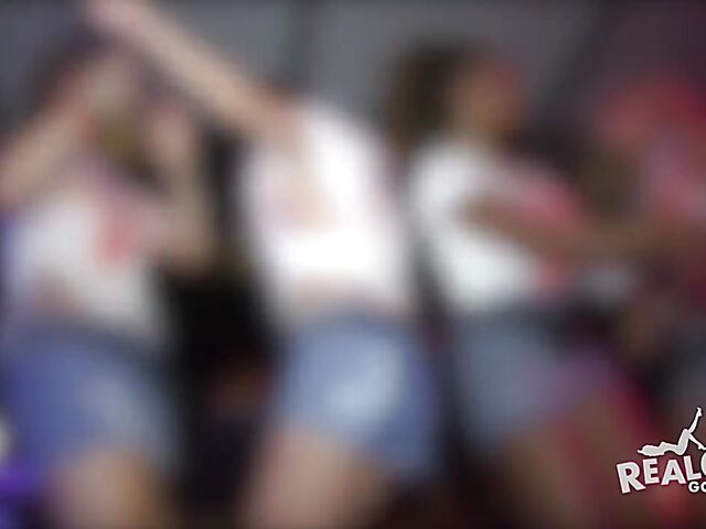 Wild party girls get naked in the crowd