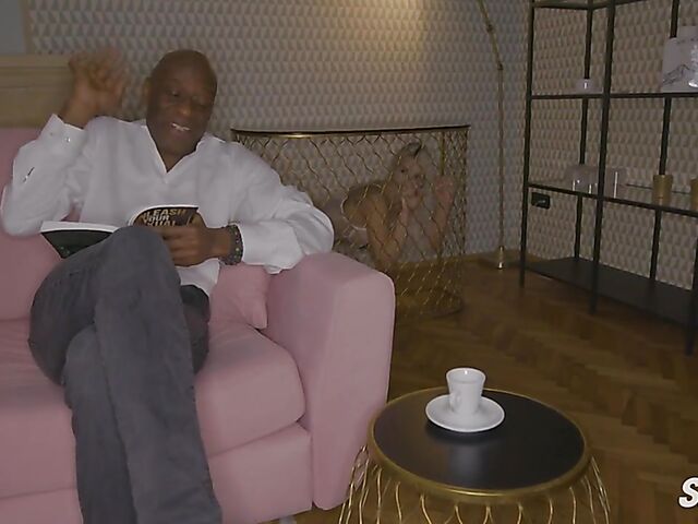 Caged big tits blonde Blanche Bradburry anal interracial fuck in white lingerie