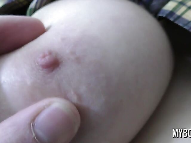 Nipple play, close up blowjob and spanking in bondage