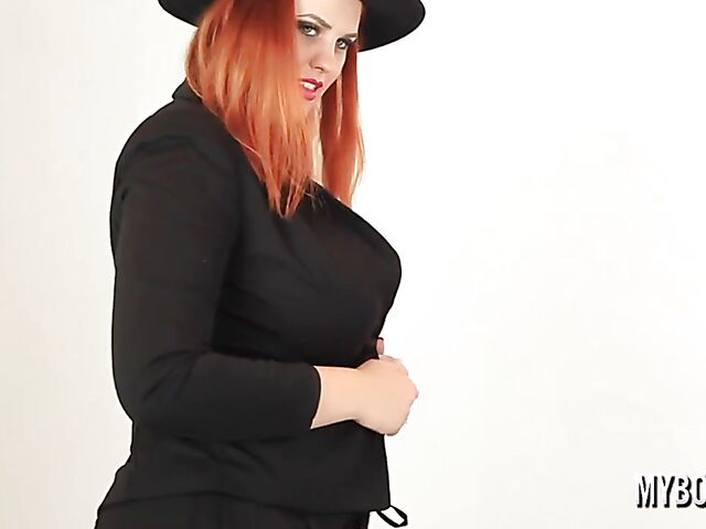 Alexsis Faye - Busty redhead in pantyhose solo