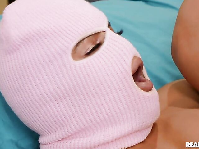 Masked burglar Maya Farrell has a nice trimmed pussy and she's ready to fuck