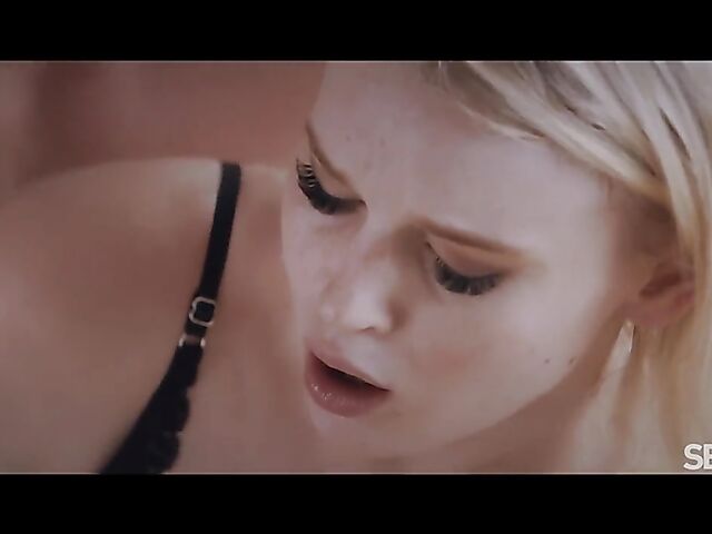 Sensual blonde in black lingerie fuck session featuring Ariela