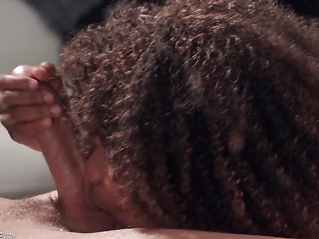 Curly ebony Jenna Foxx is a white cock addict