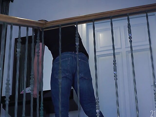 Standing sex in red panties with slim ebony Romy Indy