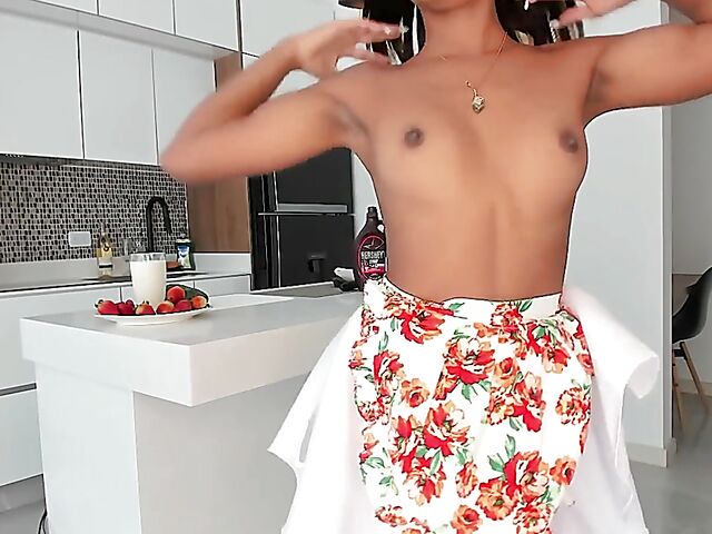 Sofi Verga - Ebony anal dildo play in the kitchen while cooking