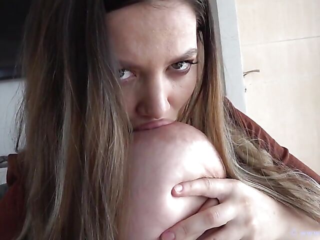 Buxom Mary's huge natural tits in the air