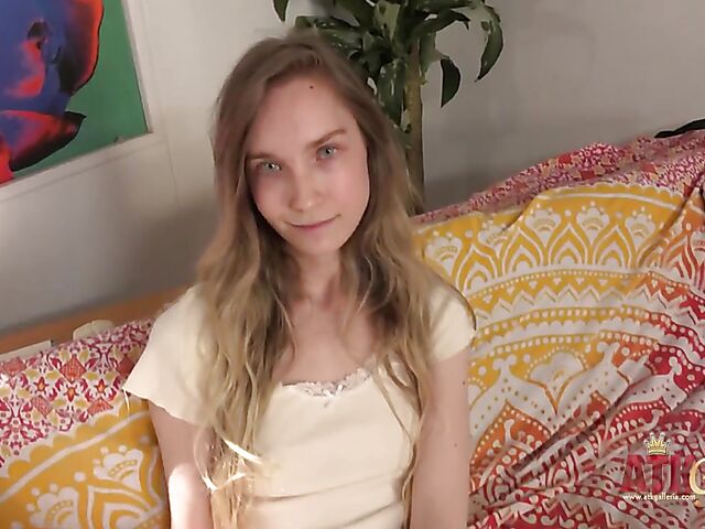 Skinny Claire Roos on the couch with her magic wand