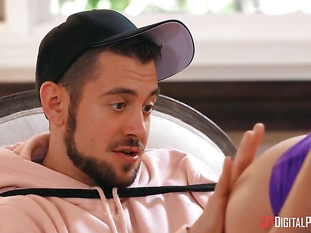 Skinny ebony girl Alexis Tae fucks a white guy by the fire