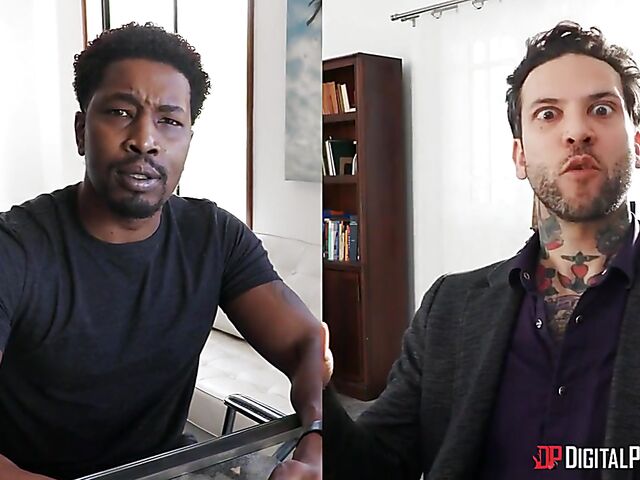 Skinny ebony girl Alexis Tae fucks a white guy by the fire