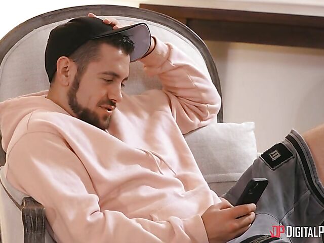 Skinny ebony girl Alexis Tae fucks a white guy by the fire