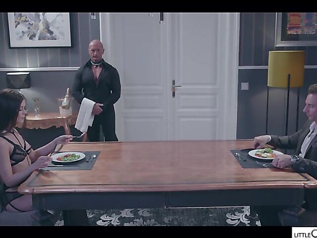 Kinky Clea Gaultier and Little Caprice threesome in black lingerie and stockings