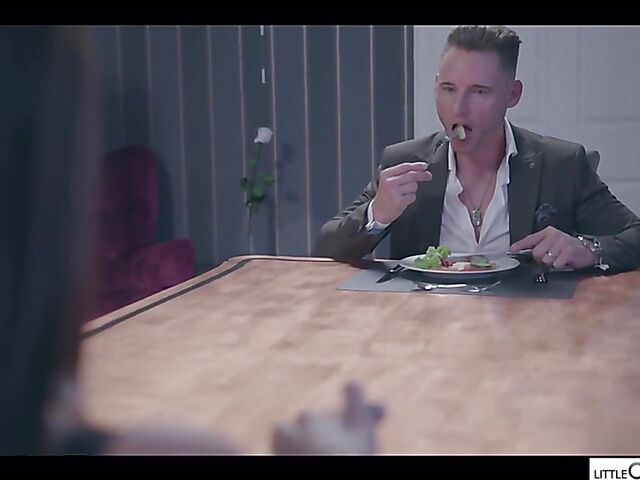 Kinky Clea Gaultier and Little Caprice threesome in black lingerie and stockings