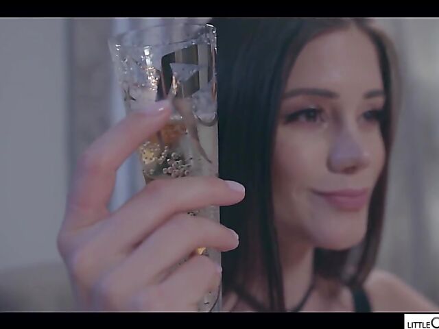 Kinky Clea Gaultier and Little Caprice threesome in black lingerie and stockings