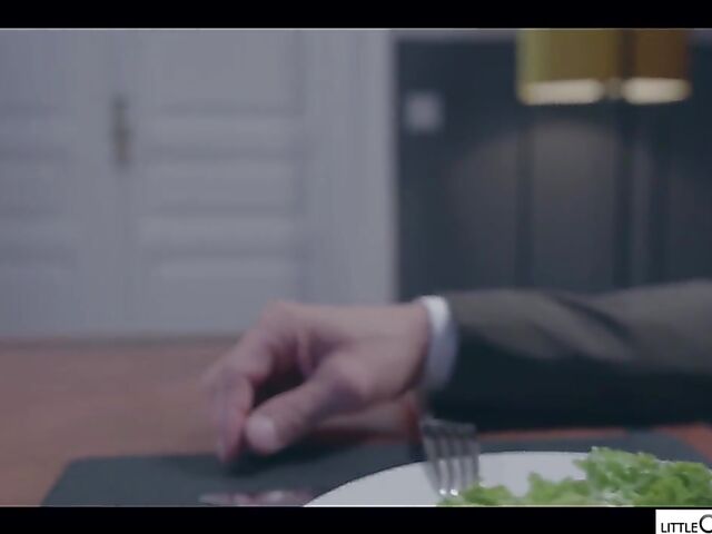 Kinky Clea Gaultier and Little Caprice threesome in black lingerie and stockings