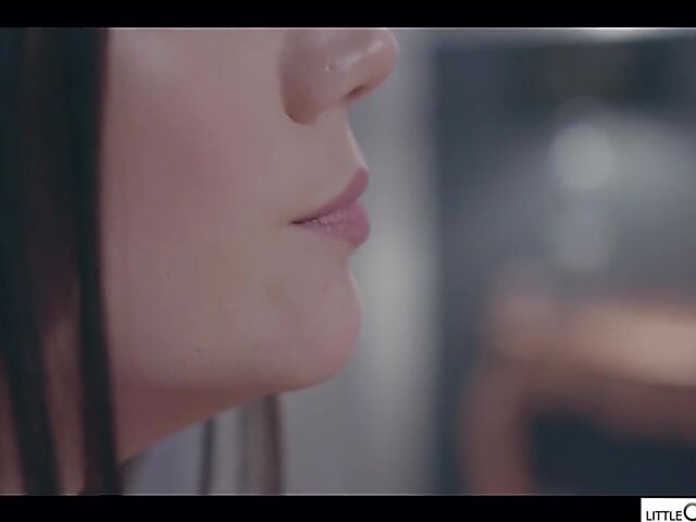 Kinky Clea Gaultier and Little Caprice threesome in black lingerie and stockings