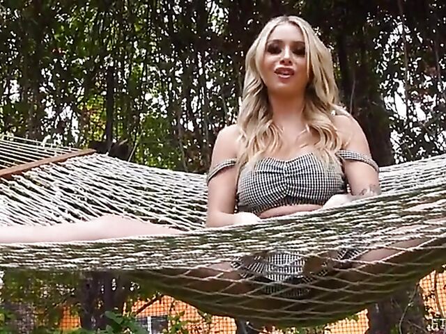 Blonde Madelyn Monroe plays with her sex toys all day long