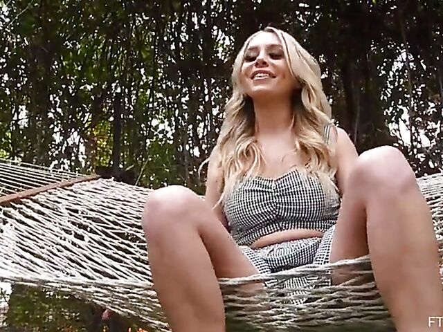 Blonde Madelyn Monroe plays with her sex toys all day long