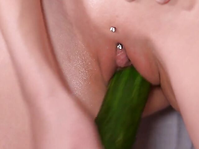 Cucumber masturbation in the kitchen and interracial DP with Sasha Rose