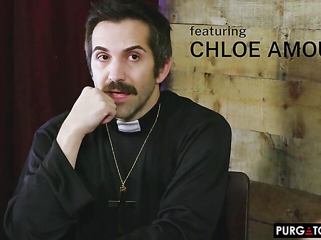 Hot brunette Chloe Amour wants priest Donnie Rock to teach her a lesson in sex