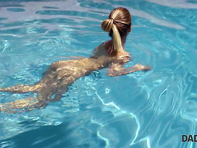 Sydney Cole swimming naked with her horny stepdad