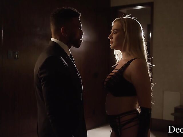 Kinky interracial sex in latex boots and gloves with Blake Blossom