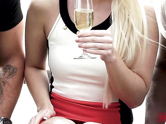 Jessie Volt - Blonde interracial DP after a glass of champagne