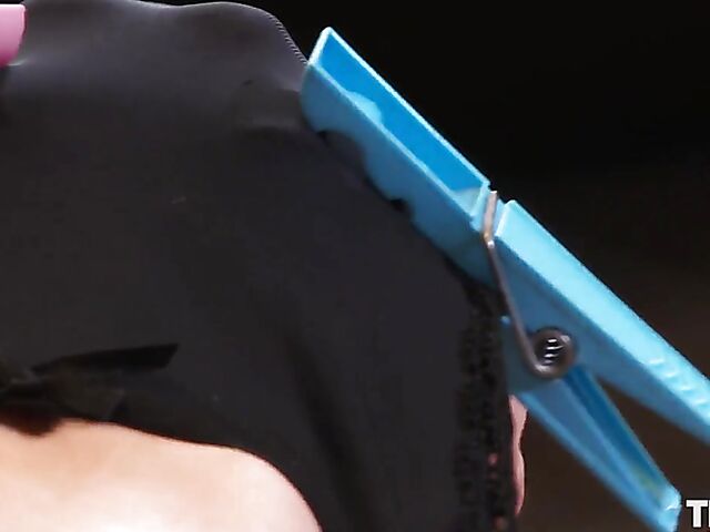 Solo nipple play with clothespins makes Dolly Diore horny