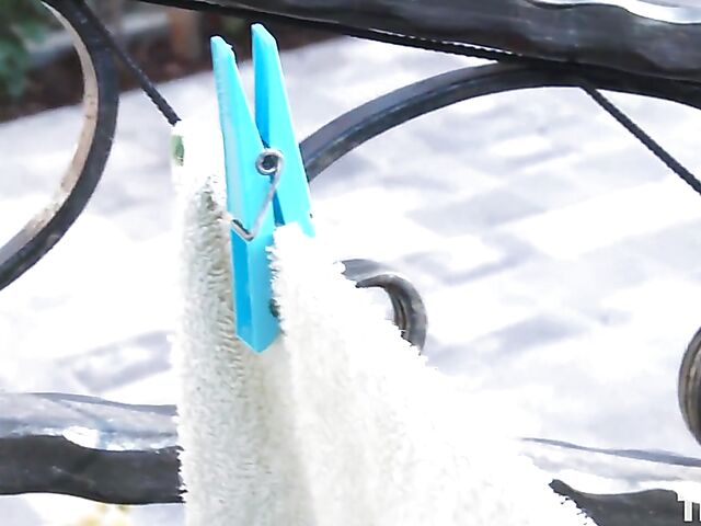 Solo nipple play with clothespins makes Dolly Diore horny