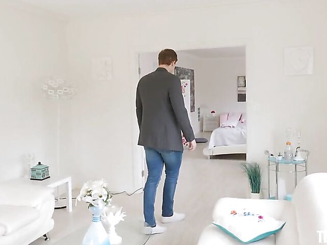 Petite blonde schoolgirl Jamie Jett gets nailed by a tall guy