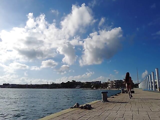 Irene Rouse - Exotic bikini babe posing by the sea and shower masturbation