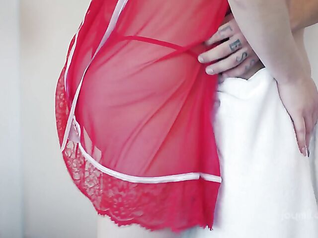 Matty Stay - Young cute brunette in red lingerie needs some cock