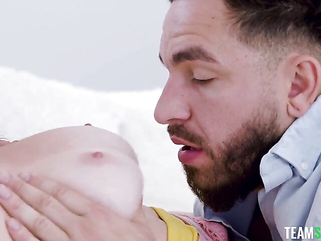 All-natural pale skin girl Aria Kai is in need of pussy pounding