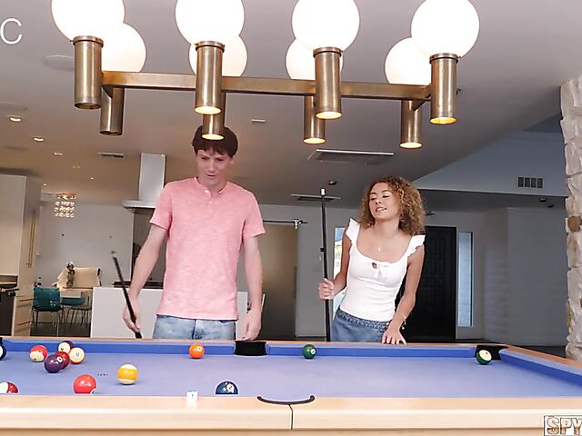 Spycam pool table fuck with petite curly hair girl Allie Addison