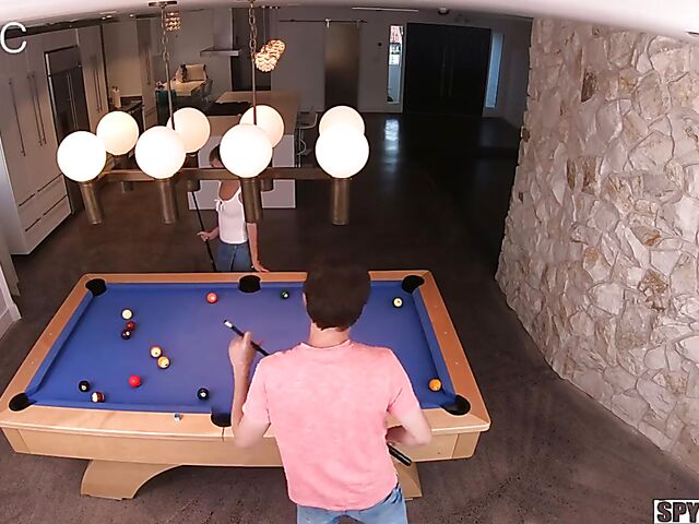 Spycam pool table fuck with petite curly hair girl Allie Addison
