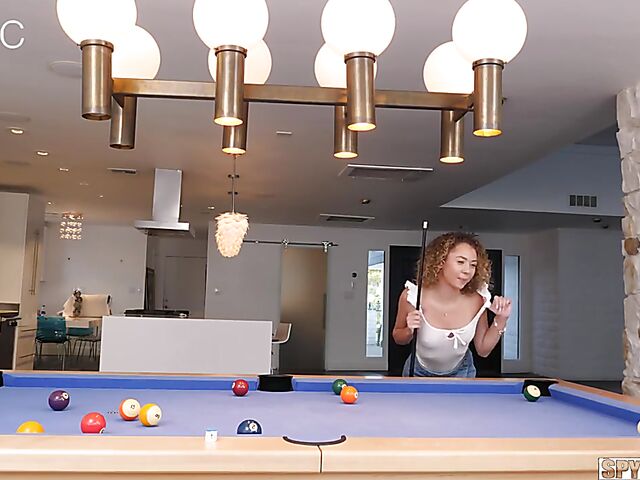 Spycam pool table fuck with petite curly hair girl Allie Addison
