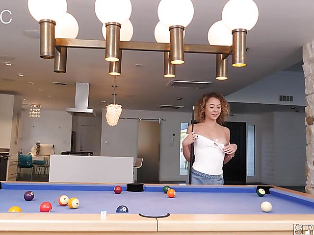 Spycam pool table fuck with petite curly hair girl Allie Addison