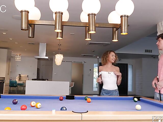 Spycam pool table fuck with petite curly hair girl Allie Addison
